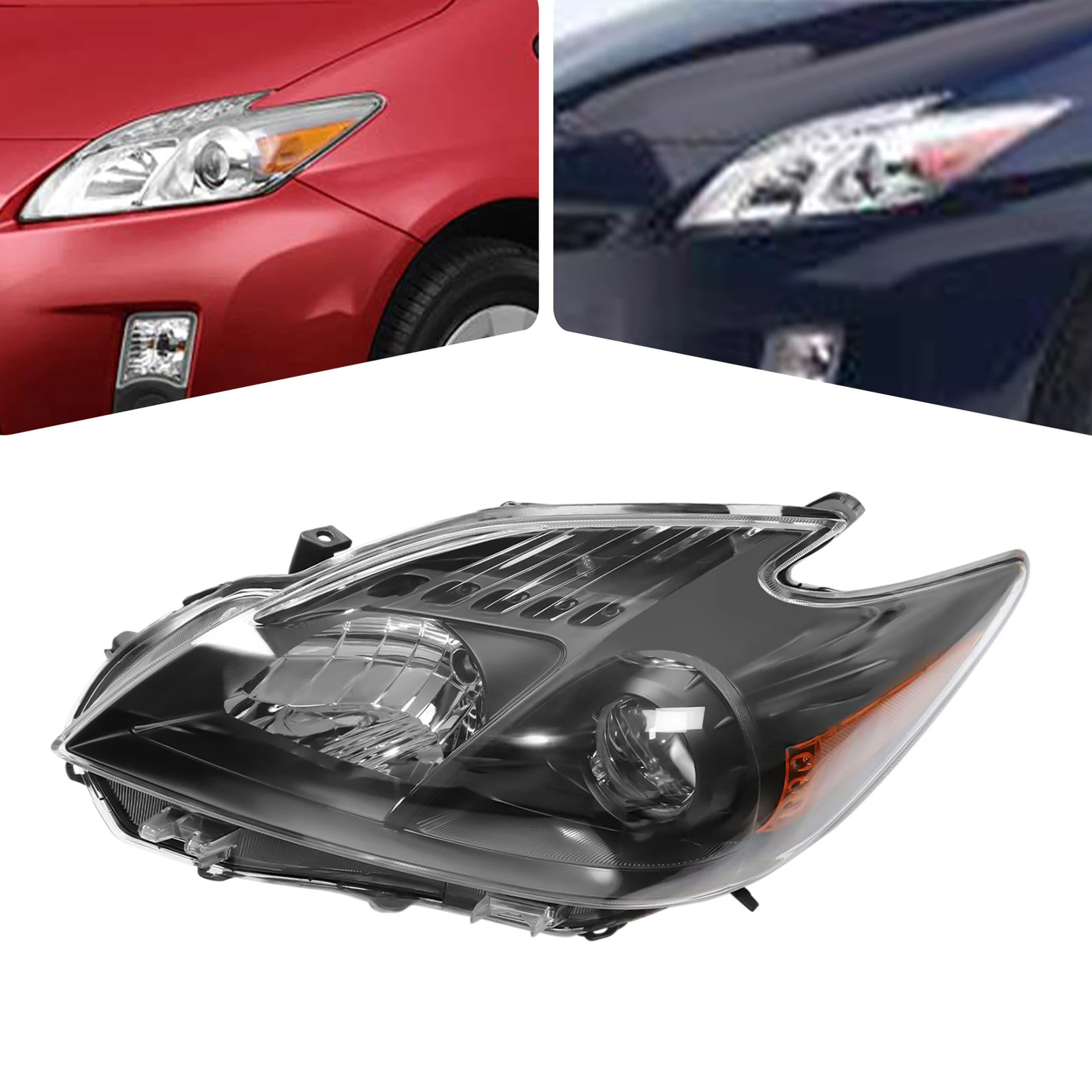 Conjunto de faro izquierdo negro compatible con Toyota Prius 2010-2011, faro de proyector de lado izquierdo negro de tipo halógeno duradero