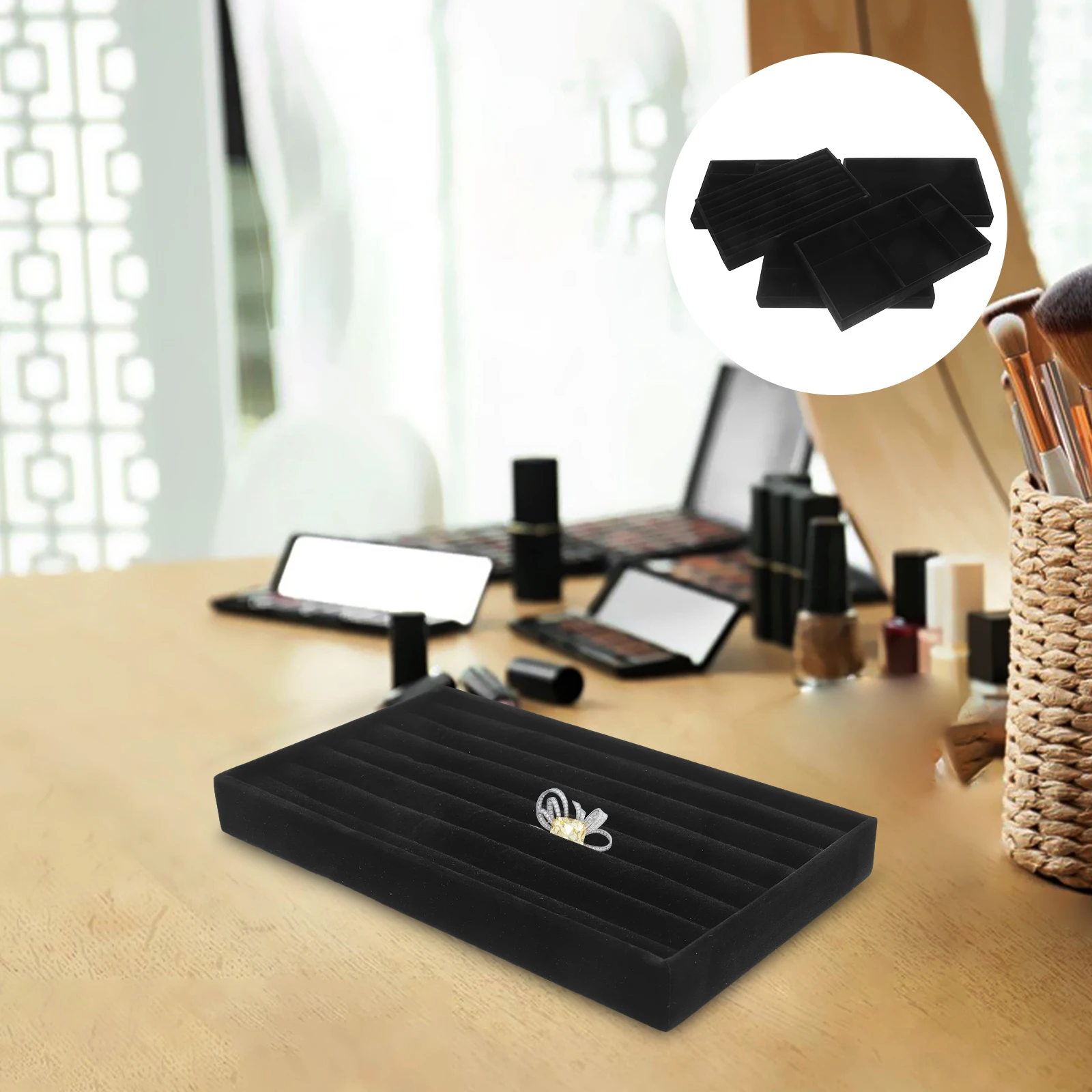 

1Set Stylish Jewelry Organizer Tray Desktop Earring Ring Bracelet Storage Display Case Portable Multifunctional