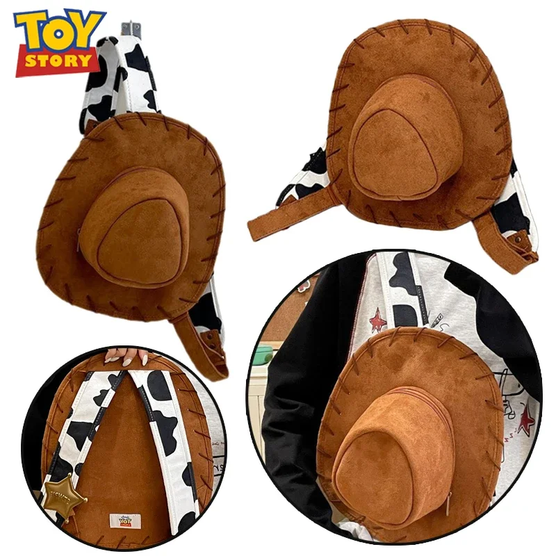 Disney Toy Story Woody Cowboy Hat Backpacks Cartoon Peripheral Storage Bag Fashion Crossbody Bag Large Capacity Chest Bags Gifts