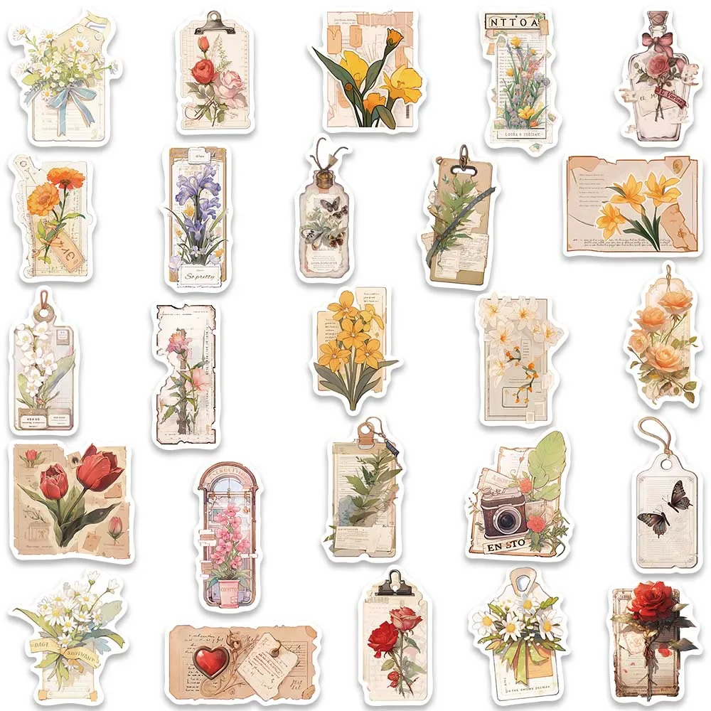 50pcs Retro Cartoon Letter Flower Stickers Decals For Laptop Phone Luggage Guitar Bicycle Car Vinyl Waterproof Graffiti