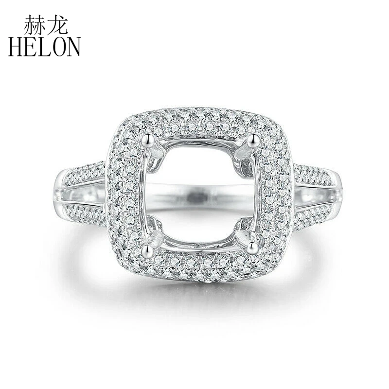 

HELON 0.6CT SI/H Natural Diamonds Solid 14k 10k White Gold Ring For Women Engagement Semi Mount Ring For Cushion Cut 8x8mm