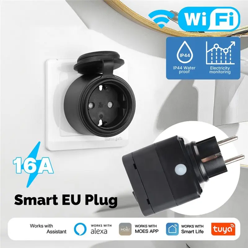 ABSS-Power Metering Socket WIFI Smart Tuya Wifi EU Plug 16A IP44 Waterproof Electricity Monitoring Functionality