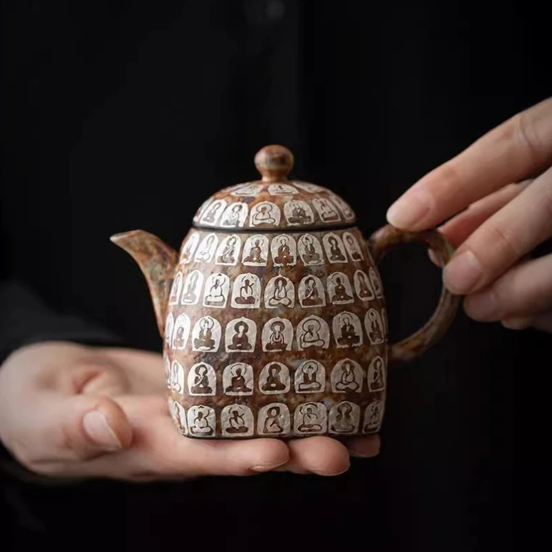 

Dunhuang Ten Thousand Buddhas Silver Gilded Ceramic Gongfu Tea Set Chinese Traditional Yixing Teapot Gift Home Decor