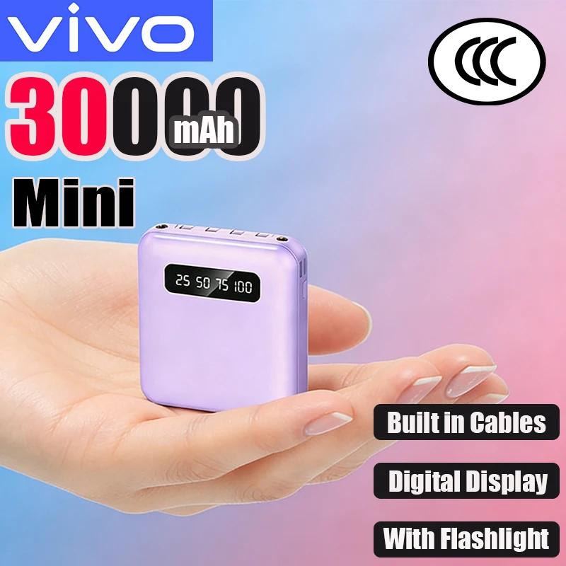 

Портативный внешний аккумулятор VIVO 30000 мАч с быстрой зарядкой, 4 встроенными кабелями и цифровым дисплеем для iPhone и Samsung