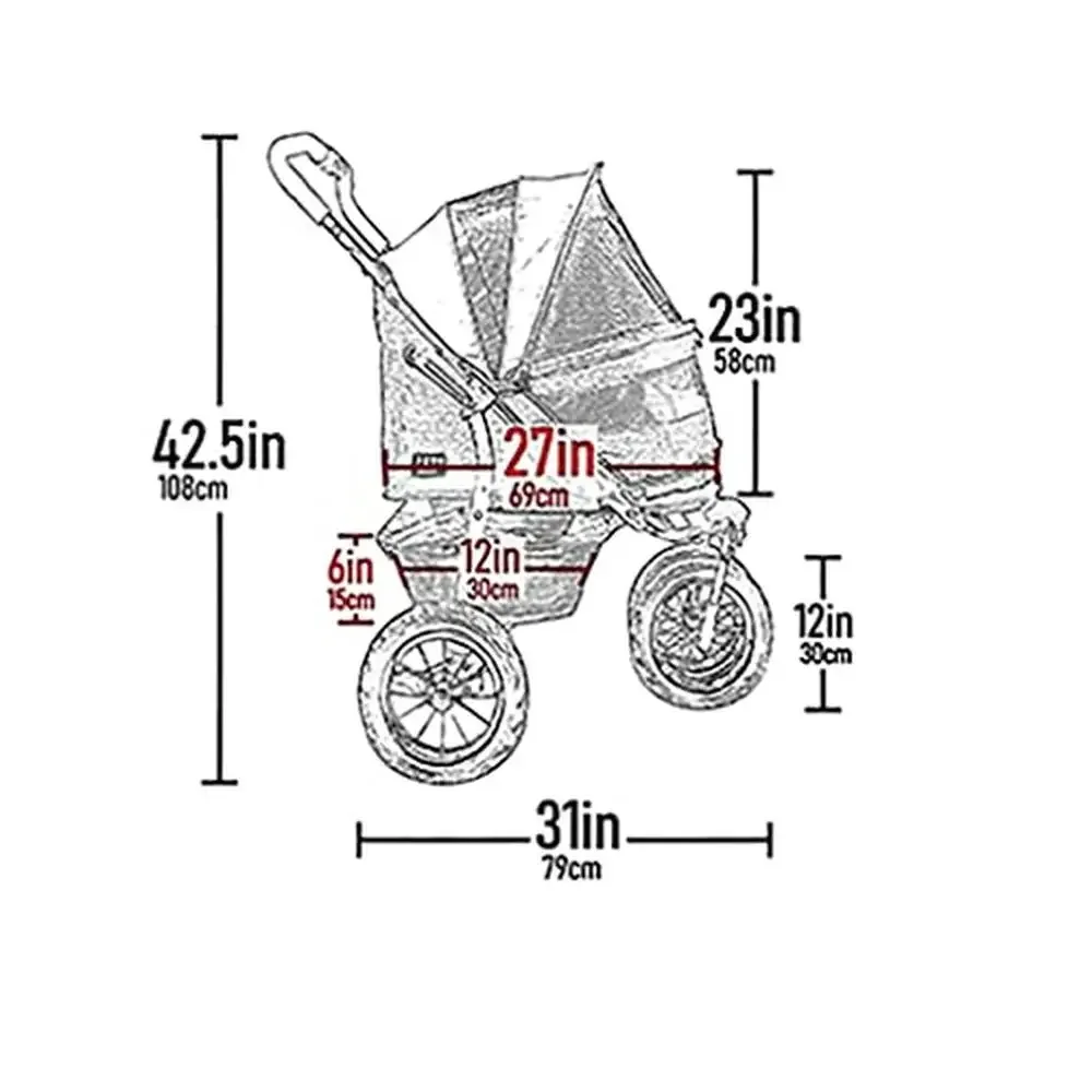 Double Pet Stroller Plush Pad Included No-Zip Entry Dogs/Cats Weather Cover Large Gel Tires 27"x20"x23" Cabin Size 90lb Capacity