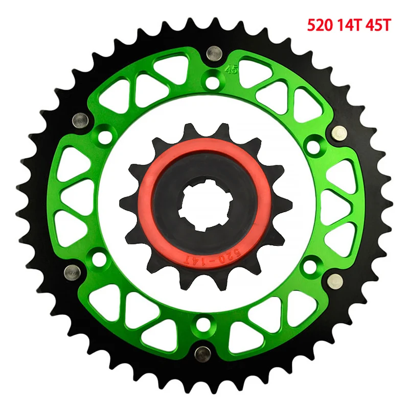 Motorcycle 14T 520 45T~52T Front & Rear Sprocket For KAWASAKI KX250  KX500 KLX 300R KDX250 KDX 220R KDX200 30300 KDX 200 220 R