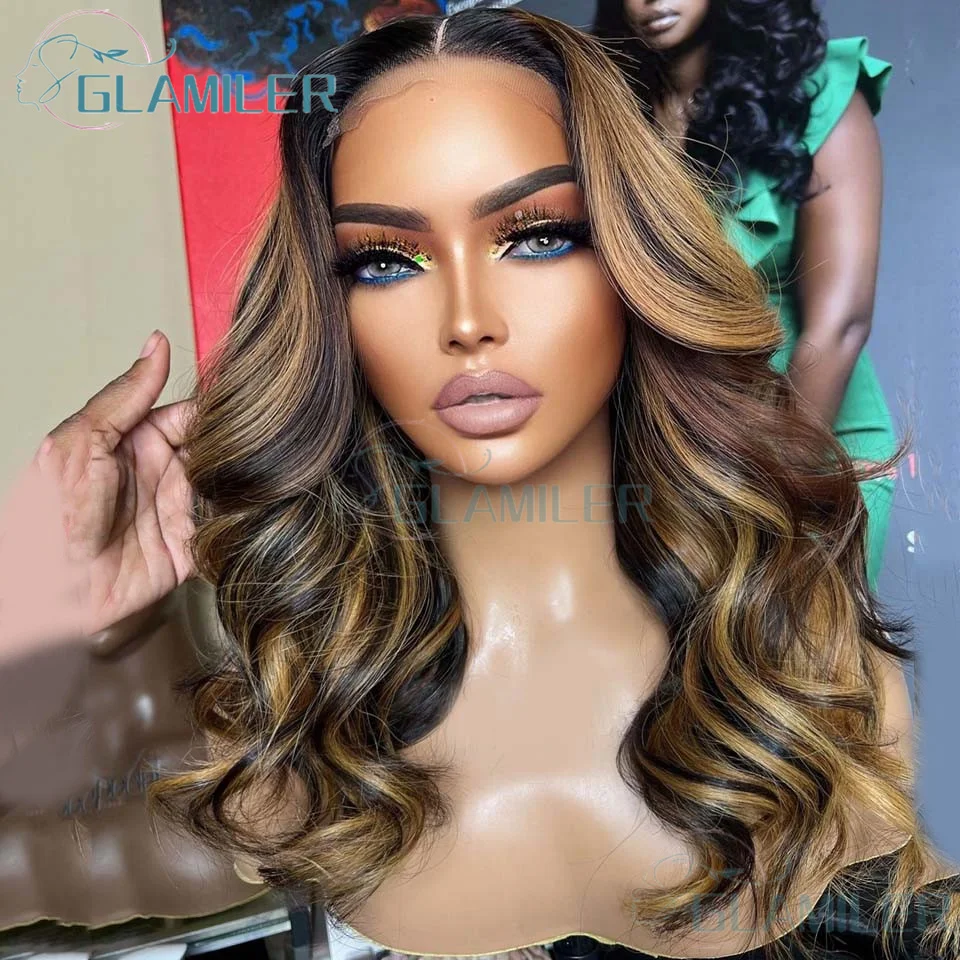 Honey Blonde Highlight Colored Transparent 13*6 Lace Front Body Wave Wig Human Hair Lace Closure Wig Pre-Plucked For Black Women