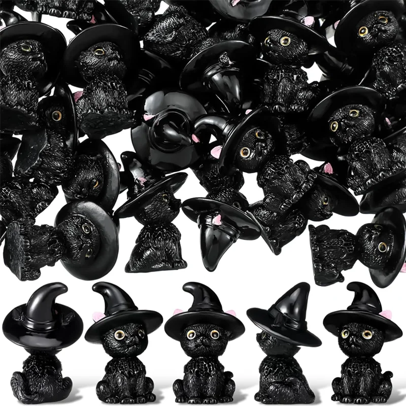 3/6pcs Black Cat Mini Resin Miniatures Gothic Spooky Halloween Decoration Micro Landscaping DIY Crafts Home Table Ornaments