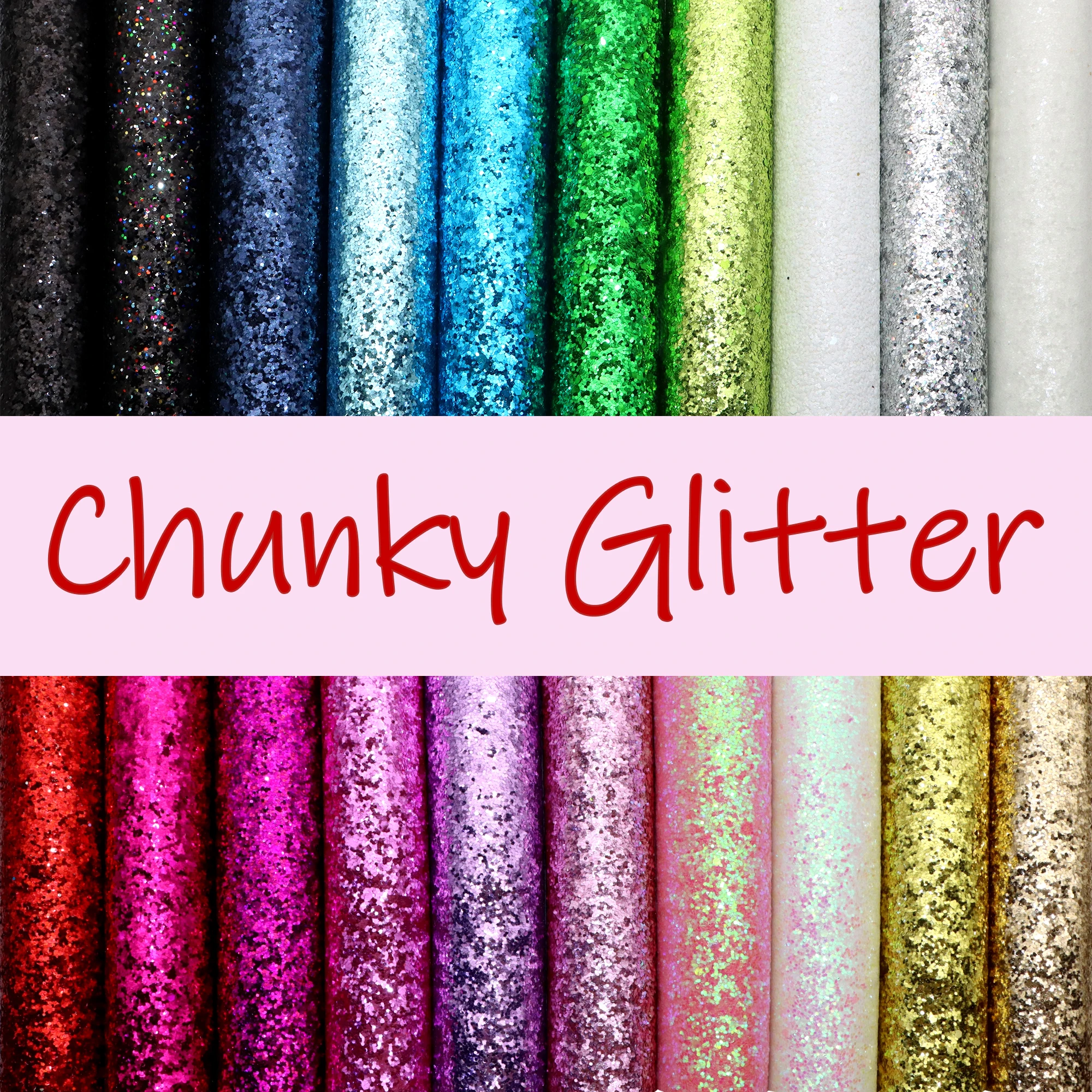 1Pc 7.8x12.9inch Shimmer Chunky Glitter Sequins Faux Leather Sheets Plain Solid Color Synthetic Leather Fabric