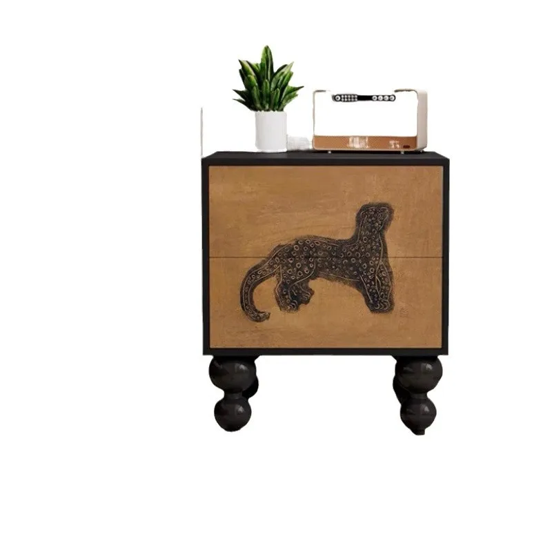 

French retro wind bedside table household bedroom solid wood press double door bedside table