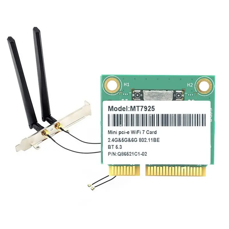 

A23F-MT7925 Wifi7 Network Card 5400Mbps Bluetooth5.3 Tri Band 2.4G/5G/6G Wifi Card MINI PCIE Wireless Card W Antenna Baffle