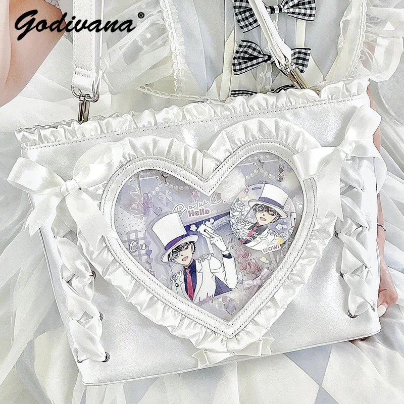 Original Romantic Itabag Girl Women's Rhombus Ribbon Large Capacity Student Shoulder Bag Elegant Female Tote Handbags