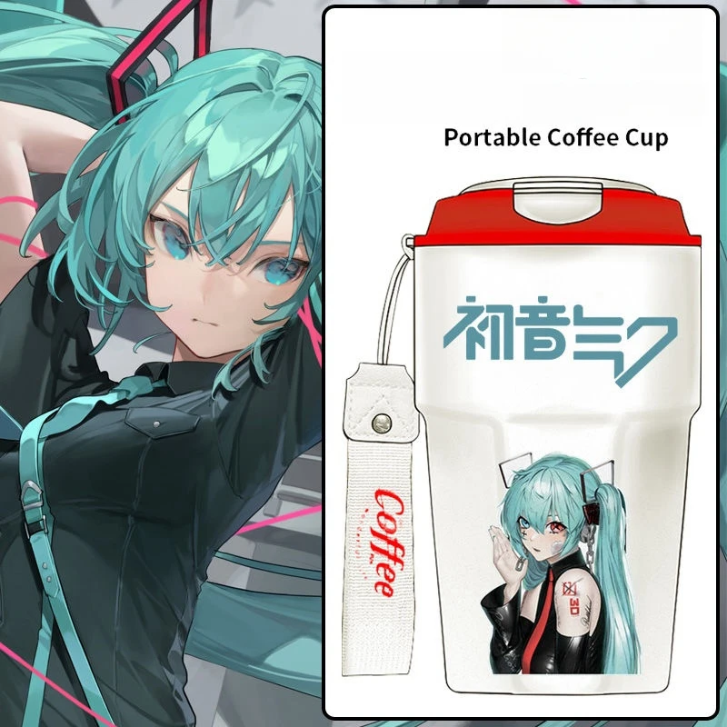 

Кофейная чашка Hatsune Miku, 420 мл, мультяшный милый студенческий модный портативный термос большой емкости из нержавеющей стали, детский подарок