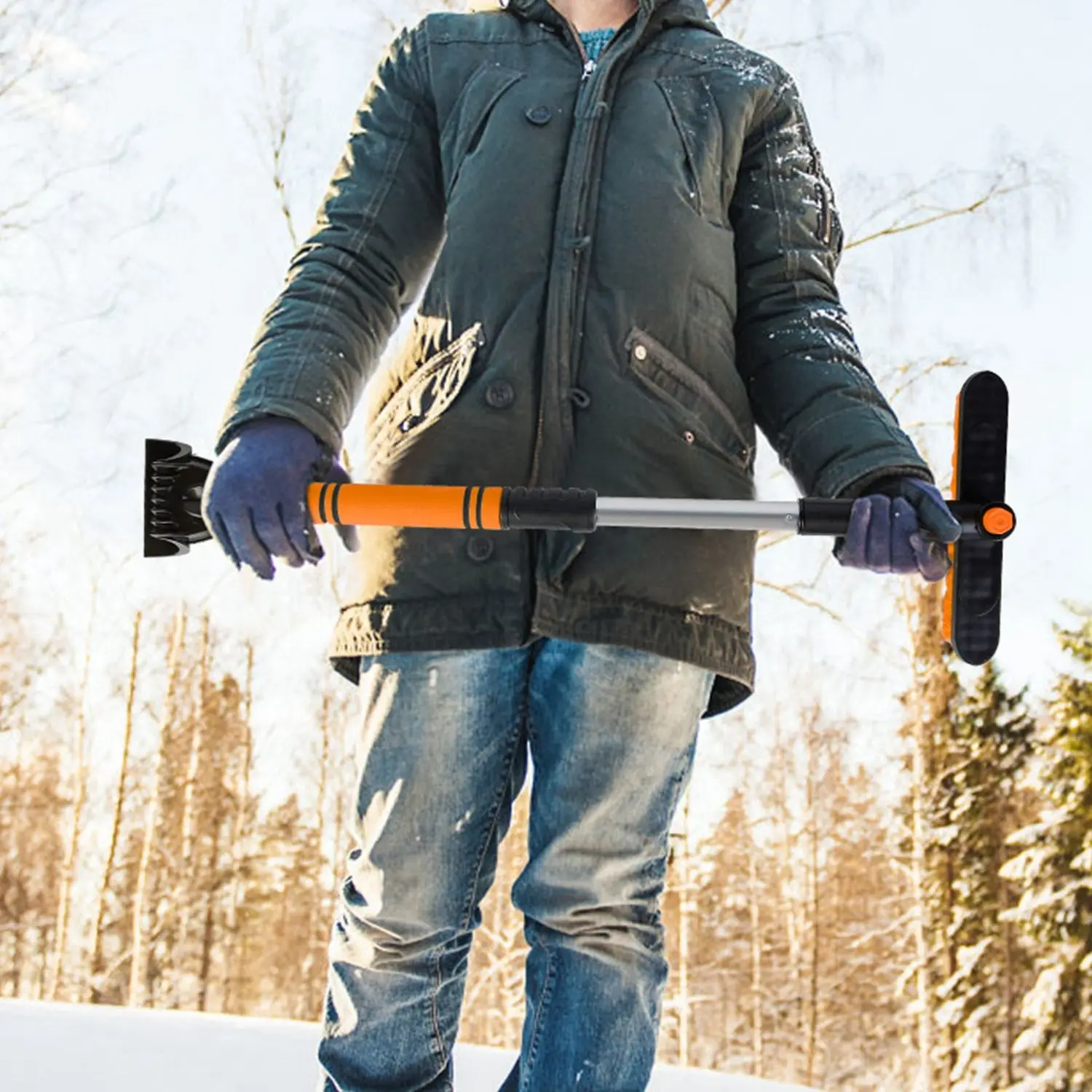 Raspador de hielo para parabrisas 3 en 1, herramienta extensible para quitar nieve de coche, escoba telescópica para coche, pala para nieve, eliminación de escarcha para automóvil