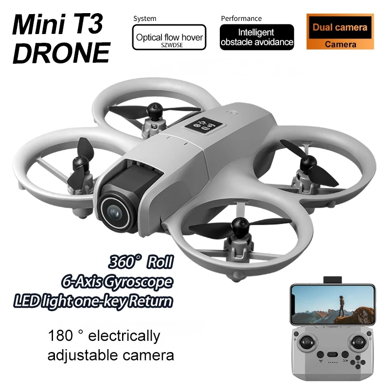 2026-t3折りたたみ式ミニドローンhd広角カメラオプティカルフローポジショニングrcクアッドコプター高度維持ヘッドレスモード3dフリップ