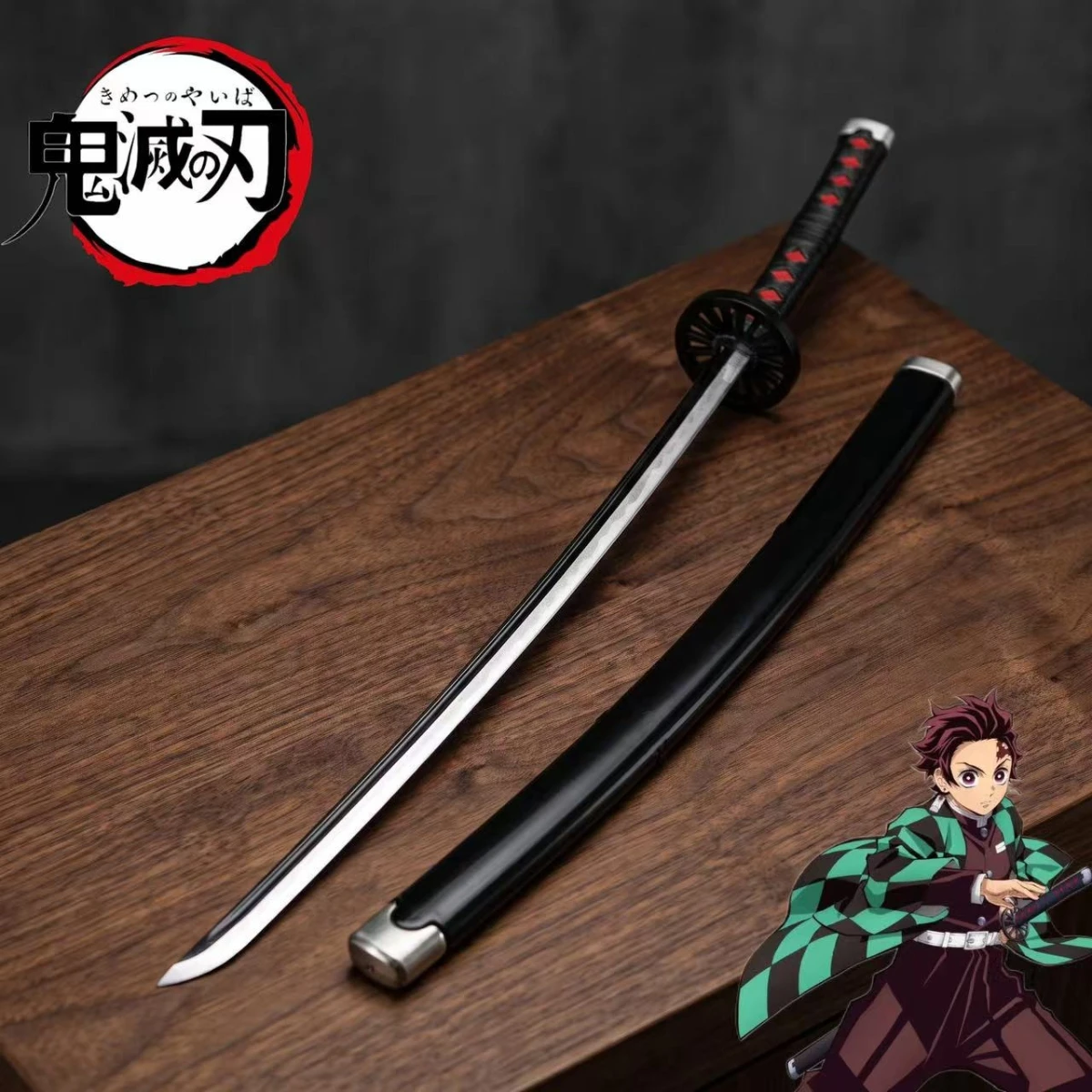 9.84Inch 25cm Demon Slayer Kimetsu No Yaiba Kamado Tanjirou Nichirin Katana Model with Scabbard Fully Blunt Zinc Alloy Anime Replica Desktop Collectible Display Decor Ornament