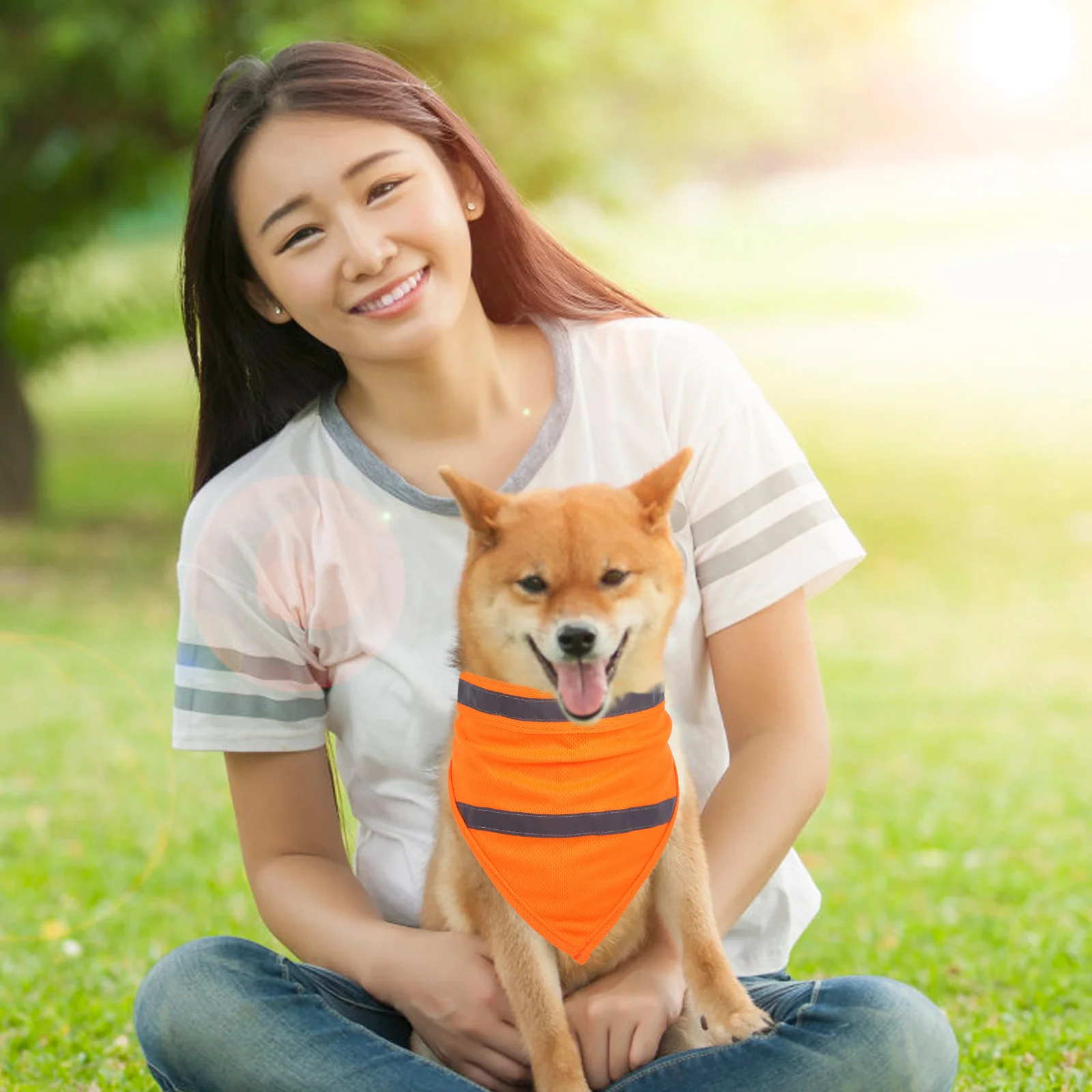 

Pet Reflective Bandana Scarf Elastic Fresh Fabric Travel Fashion Hole Design Machine Washable Fluorescent Color