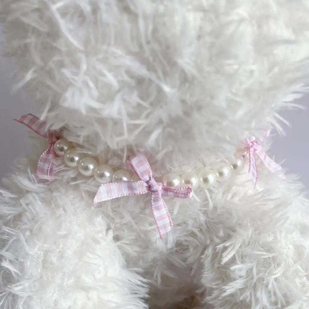 Pet Faux Pearl Necklace Dog Bowknot Collar Non-Fading Adjustable Size Wedding Jewelry for Dogs Cats Pet Jewelry Cats Collar