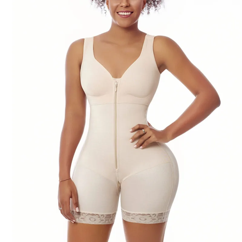 

Fajas Colombianas Post Surgery Women Zipper Shapewear High Waist Bodysuit With Crotch Opening Bodyshaper