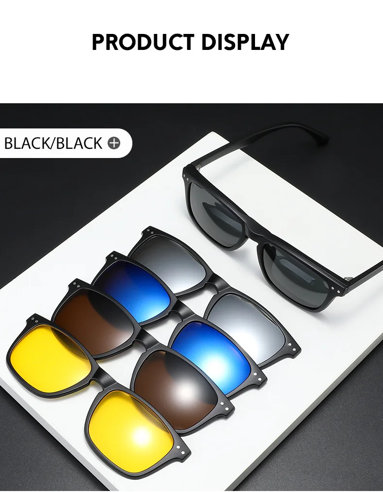 VCKA Polarisierte Magnet Myopie Sonnenbrille Frauen Clip Gläser Quadratische Optik Myopie Spektakel Männer 6 In 1 Brillen Rahmen -1,0 ~ 6,0 – Detail 7