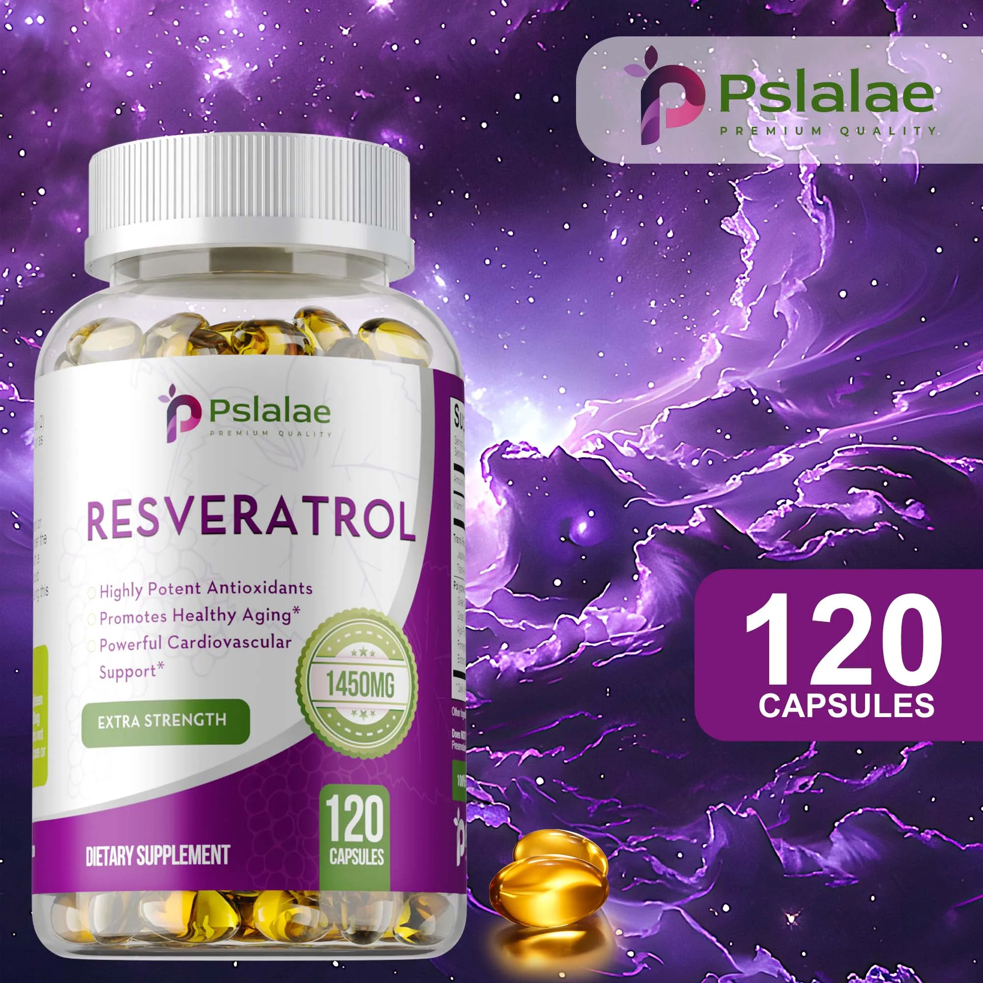 

Resveratrol Supplements - Anti Aging, Support Cellular Energy & Repair, Vitality, Promotes Skin Radiance, Smooth Skin