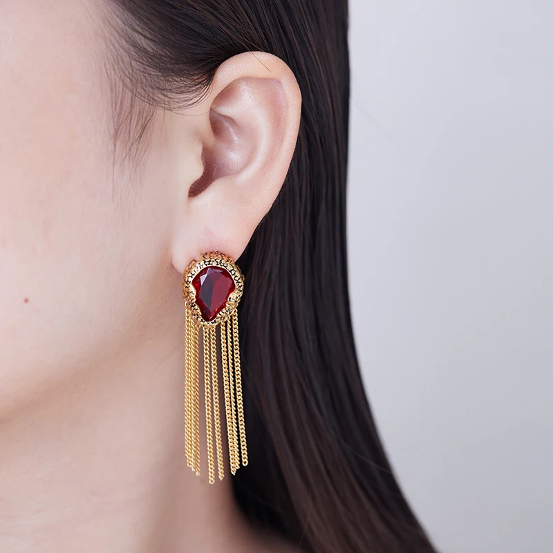 LEWIS SEGAL Ruby Gold Stud Earrings Women's Fine Fringe Ear Thread Retro Style earrings Trend Earrings Drop Wedding Niche