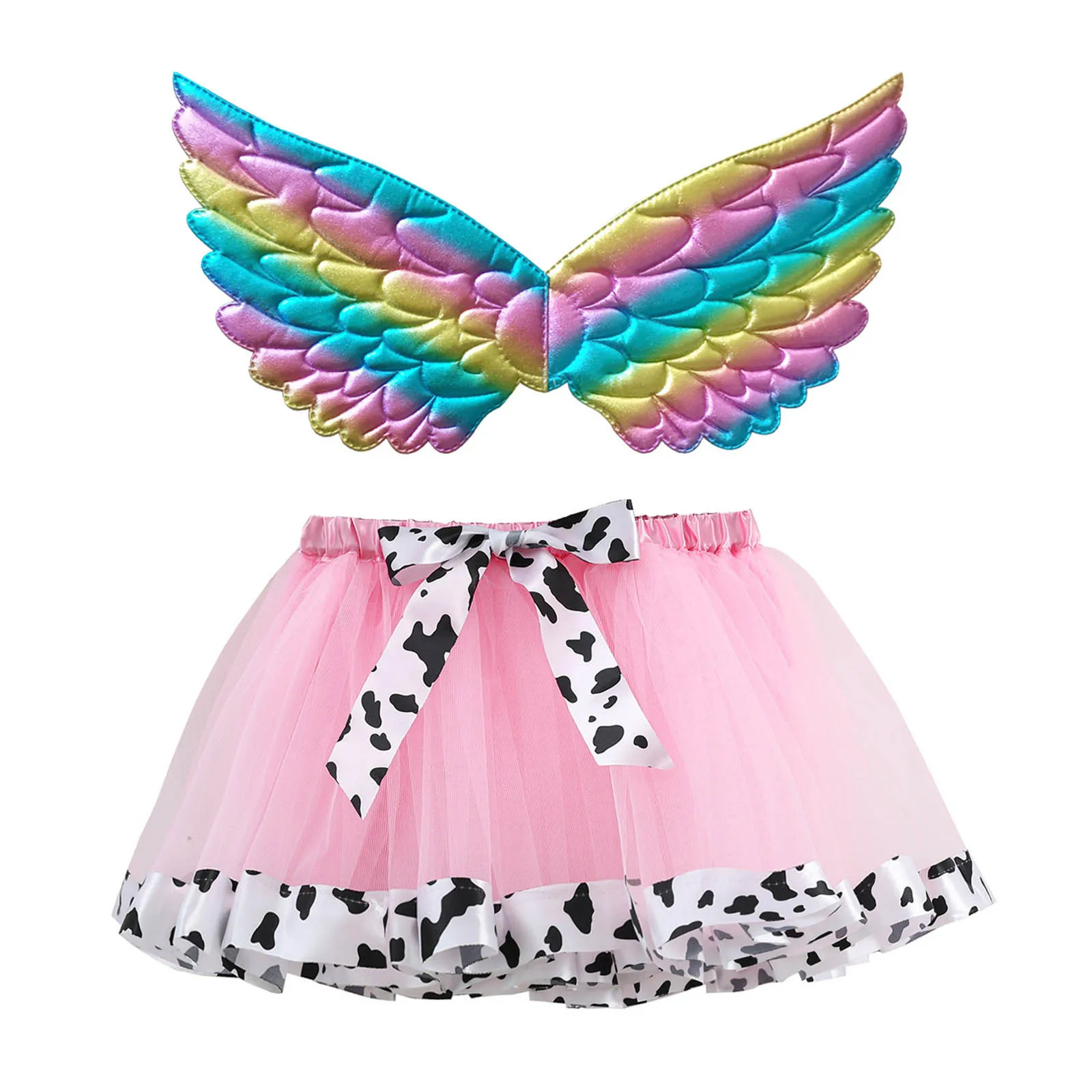 Toddler Girls Birthday Party Tutu Skirt Performance Skirt Bowkot Cute Fashion Mesh Printing Skirt Baby Girls Puffy Skirt Wings