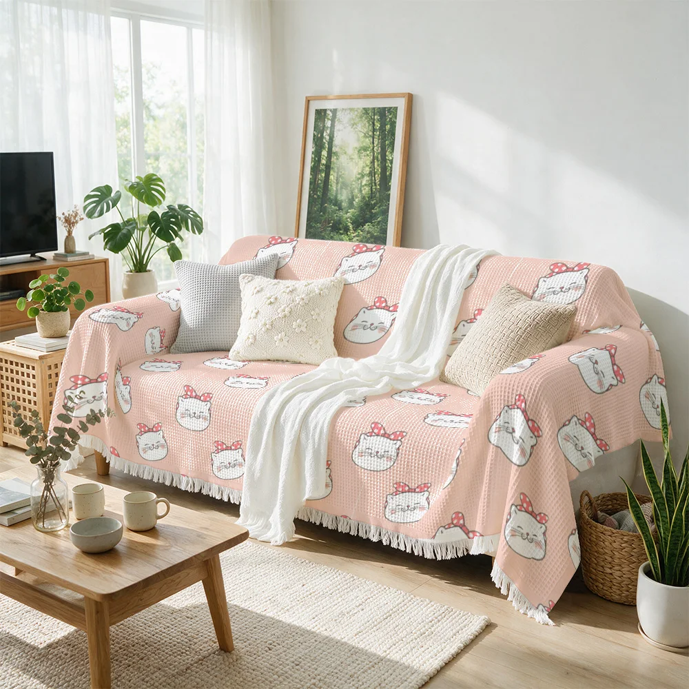 Super Cute Kawaii Bow Print Throw Blanket for Sofa Couch Bed Decor Throw Cover Living Room Cozy Aesthetic Accessories Pink Blush