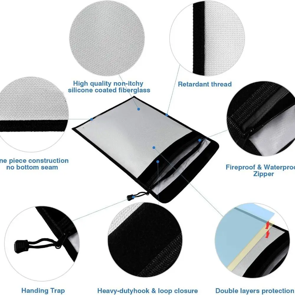 Waterproof Fireproof Document Bag Portable Zipper Closure Fireproof Shielding Folder Heat-resistant S/M/L
