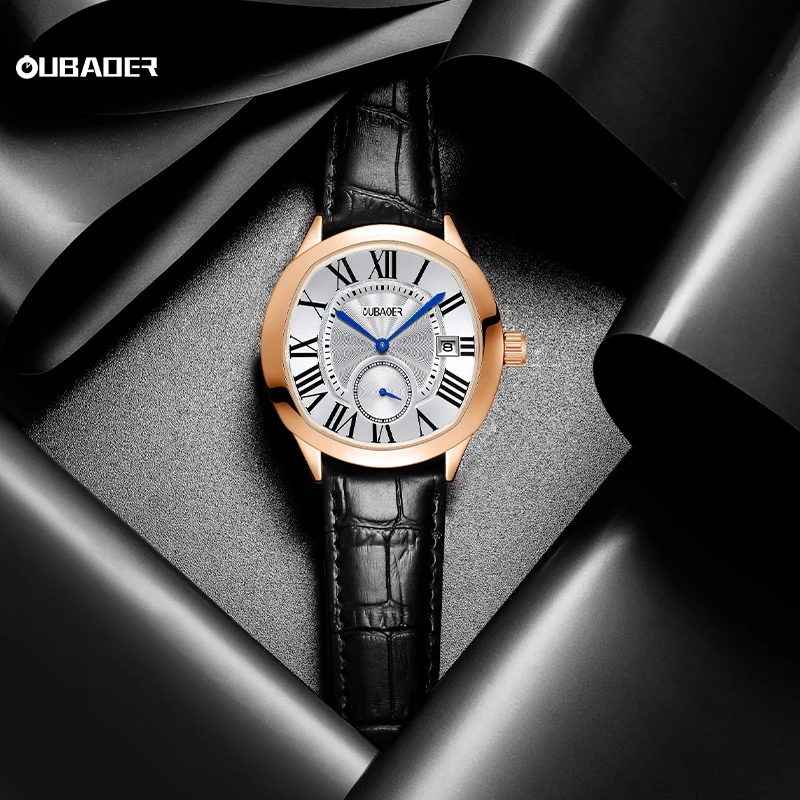 OUBAOER New Top Luxury Square Calendar Men's Watch Waterproof Fashion Business High Quality Leather Wirstwatch reloj hombre