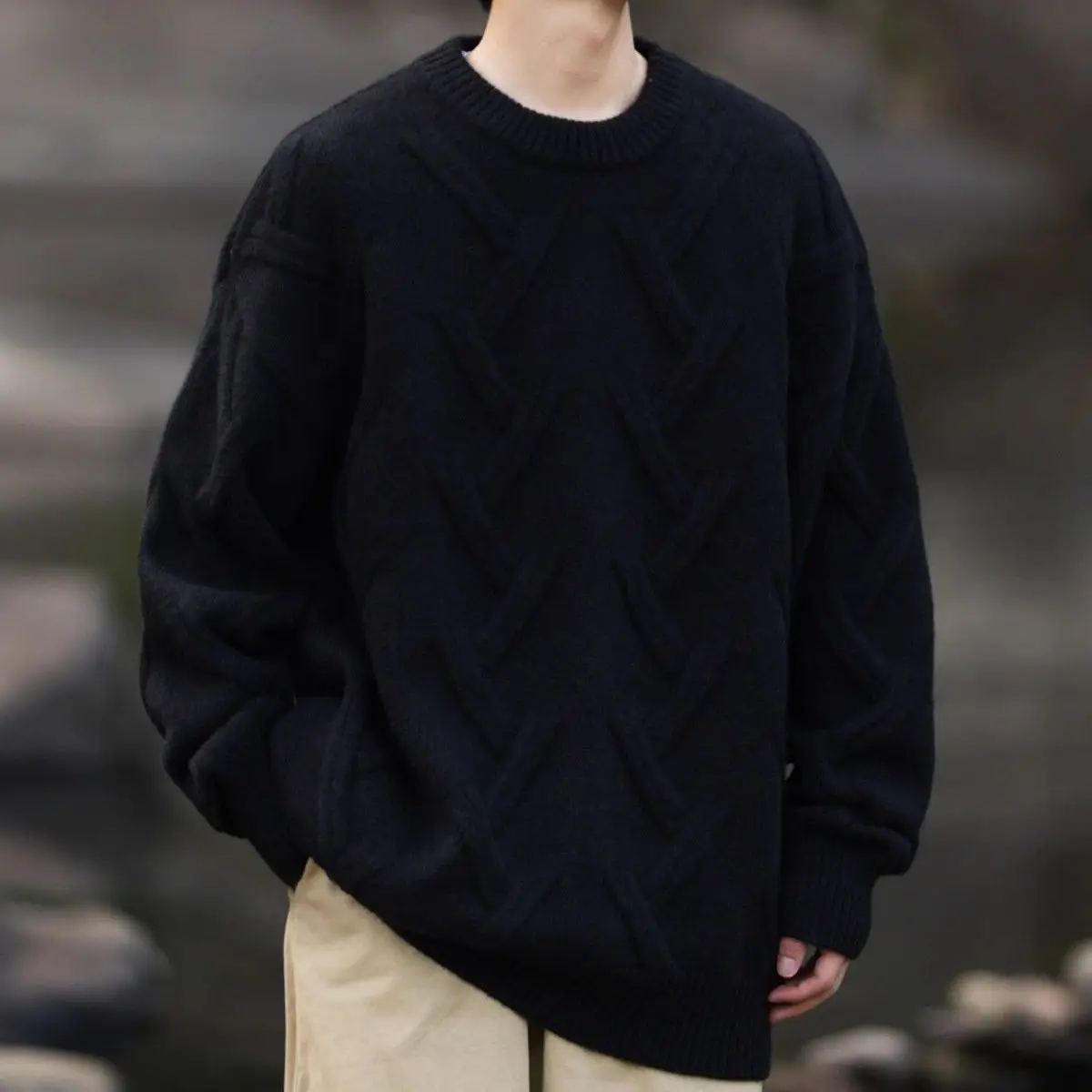 

Retro Japanese Sle plus Size 300 Pou All-Match Color Men's Knitted Sweater Casual round Ne Winter Street Faion