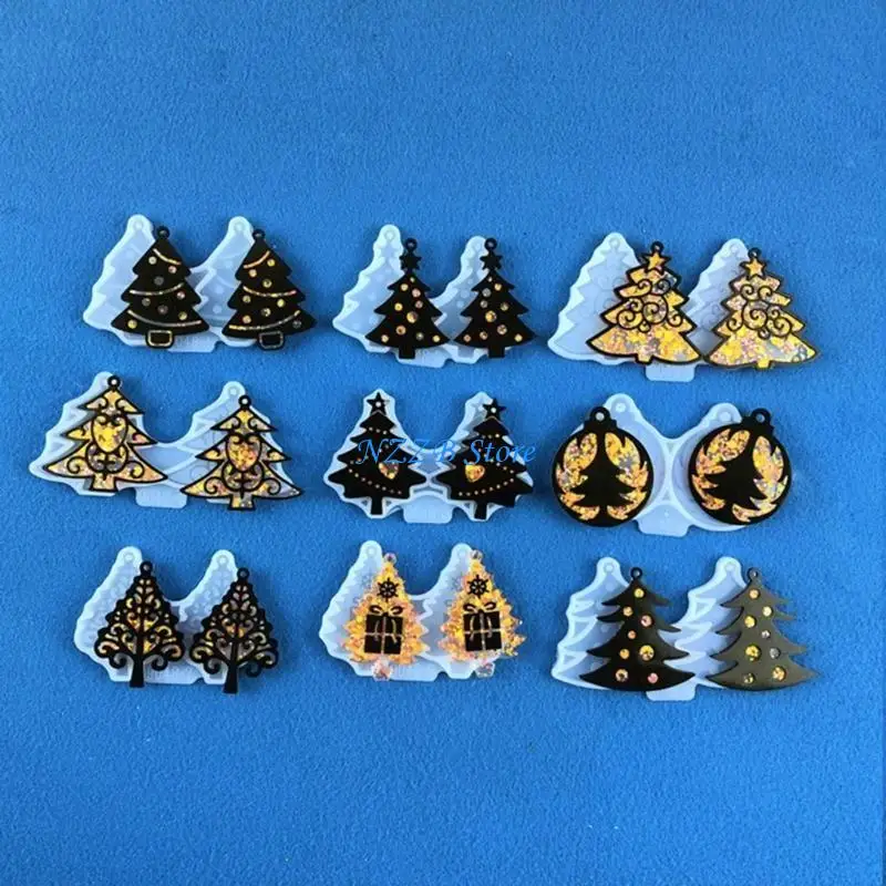 

T21F 9 Pcs Christmas Tree Assembled Mold Silicone Earrings Mold Handmade Fashion Charm Molds for Jewelry Making Pendant Craft
