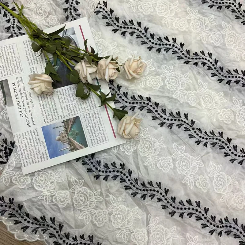 

Bohemian floral rose stripe lace embroidery fabric vintage ethnic style fabric DIY wedding dress skirt fabric by yard