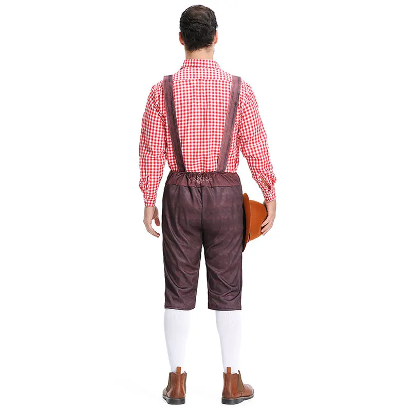 Men Oktoberfest Lederhosen Costume German Bavarian Beer Festivals Suspenders Shorts Beer Festivals Shirt Cosplay Costumes