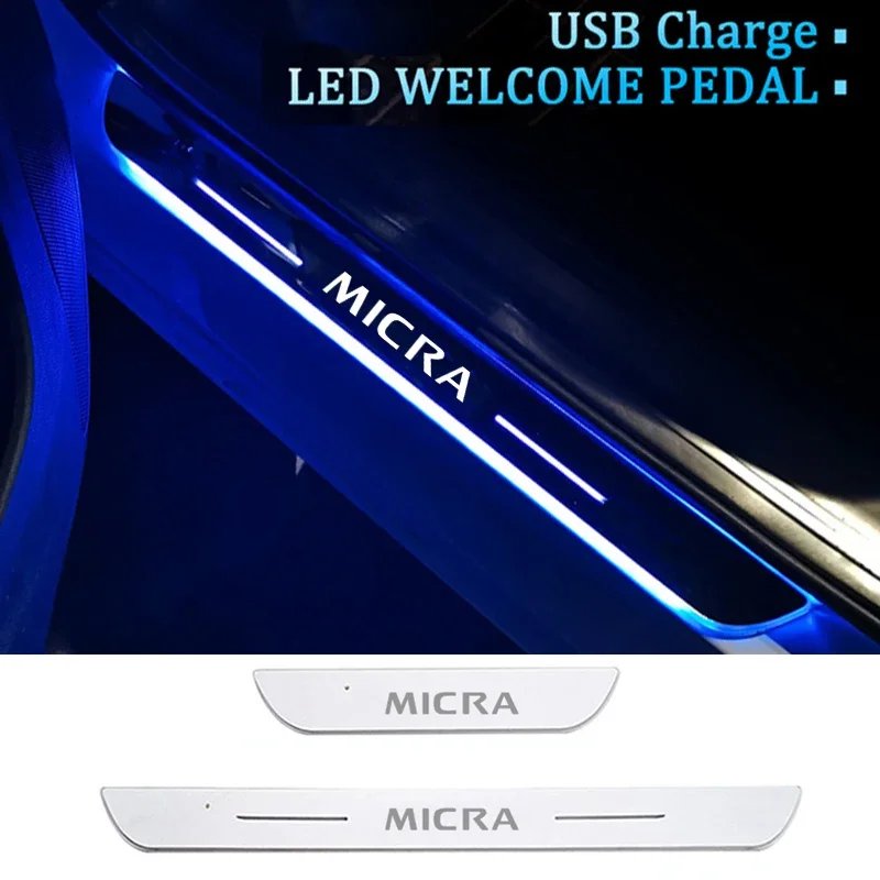 USB Power Moving Car LED Welcome Pedal for Nissan Micra Acrylic Pathway Front Rear Threshold Light Decorative Strip Accessories