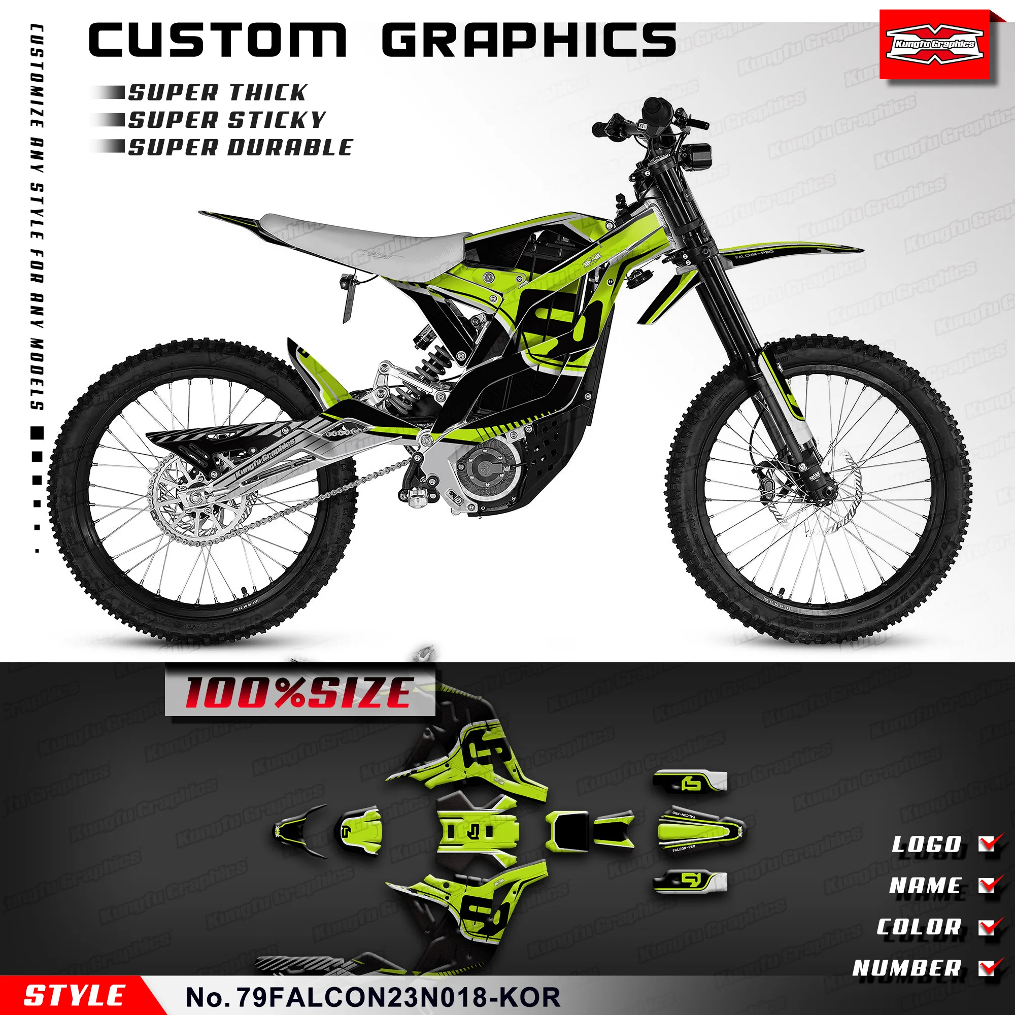 

KUNGFU GRAPHICS MX Stickers Enduro Motorcycle Graphics for Electric Dirt Bike 79BIKE Falcon Pro 79 Bike, 79FALCON23N018-KOR