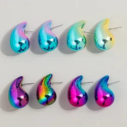 New Chunky Dome Earrings Dupes for Women Fantasy Metallic Color Hollow Thick Water Drop Earring Hoops Trendy Jewelry Lightweight