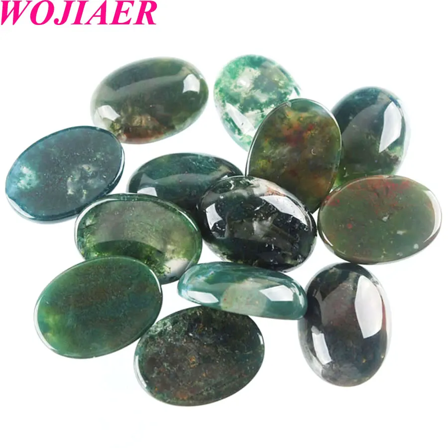 WOJIAER 5Pcs/lot Natural Moss Grass Agate Stone Oval Cabochon CAB Focal Flatback Beads For Necklace Jewelry Making U8073