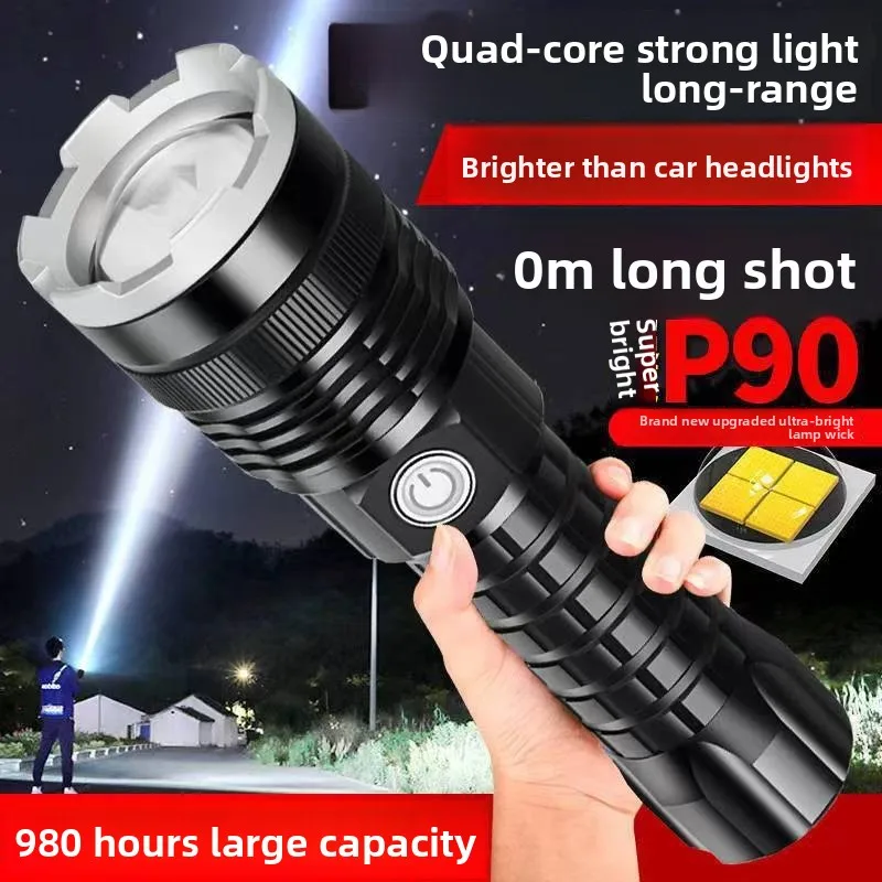مصباح يدوي تكبير LED، شحن USB ساطع، عمر بطارية طويل، إضاءة طوارئ منزلية محمولة فائقة السطوع #2