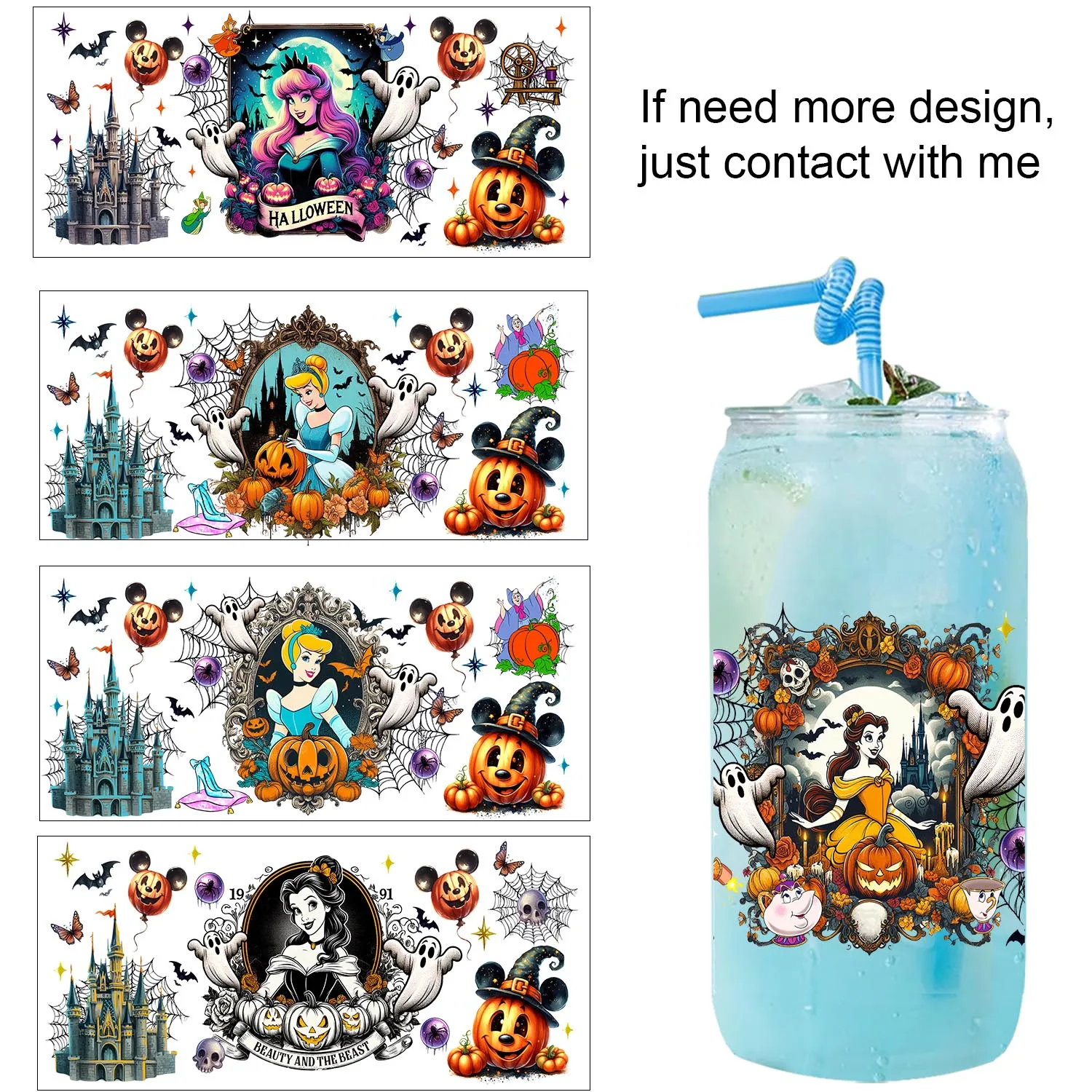 

Halloween leopard style easy peel waterproof Party DIY Decals 3D transfers uvdtf tumbler seal stickers 16oz uv dtf cup wraps