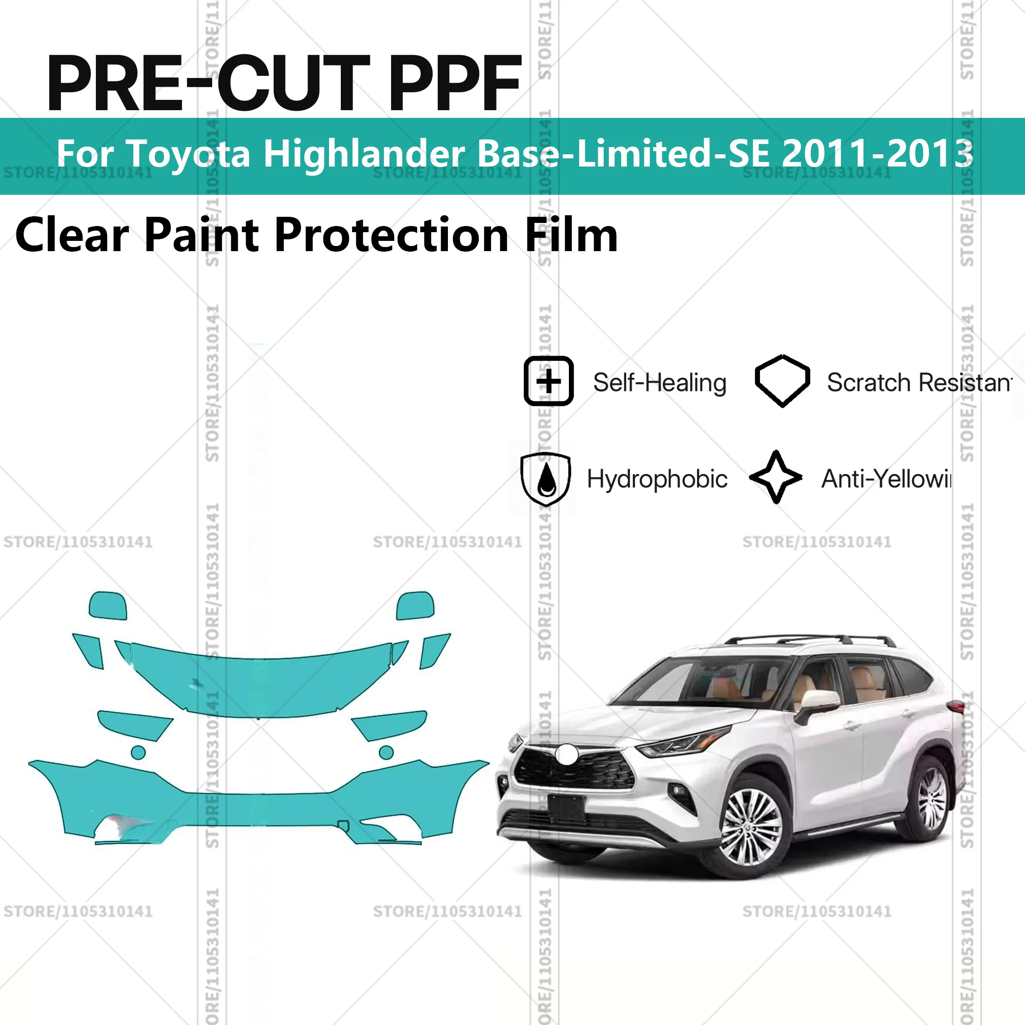 

Предварительно нарезанная прозрачная защитная пленка PPF для автомобилей, автомобильная пленка PPF для Toyota Highlander Base-Limited-SE 2011-2013