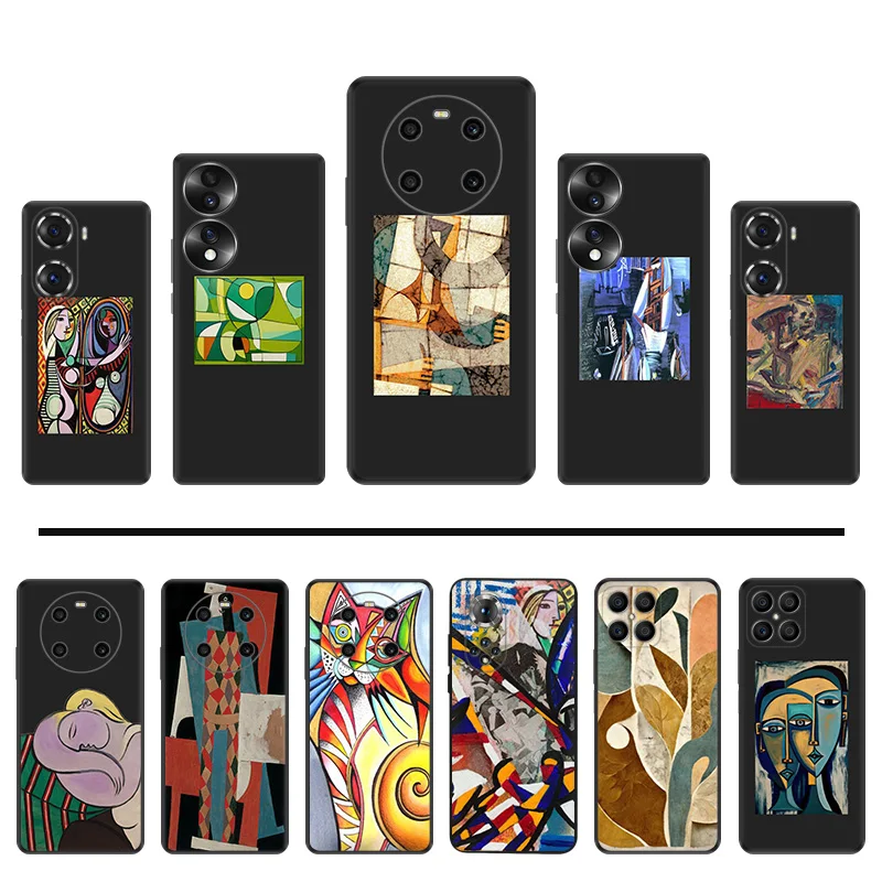 Phone Cases For Honor X7b X7 X8 X9 b X6a 90 70 X8b X9a Magic5 Picasso Painting Pixel 6 7 6a 7a 8a 8 Pro Shell Black Case Cover