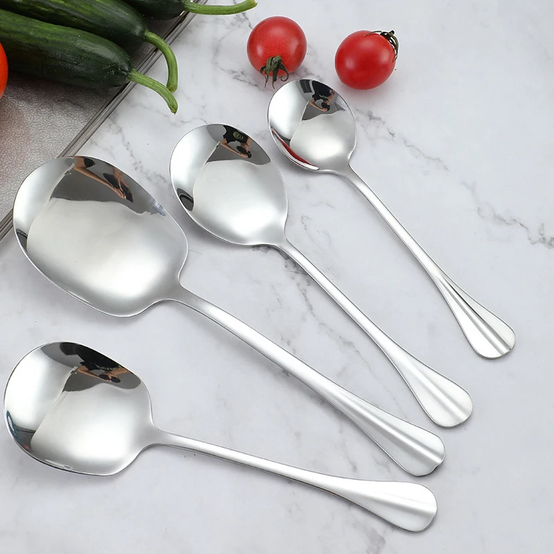 

Thicken Kitchen Dinner Dish Soup Rice Western Restaurant Bar Public Spoon Large Stainless Steel Round Head Buffet Serving Spoon