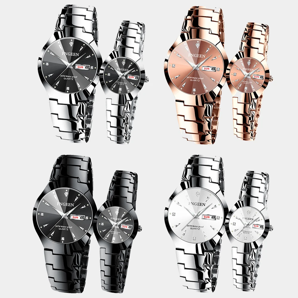 FNGEEN Ultrathin Fashion Couple Watches Trend Fashion Original Quartz Watch for Lover Waterproof Luminous Date His and Her Watch