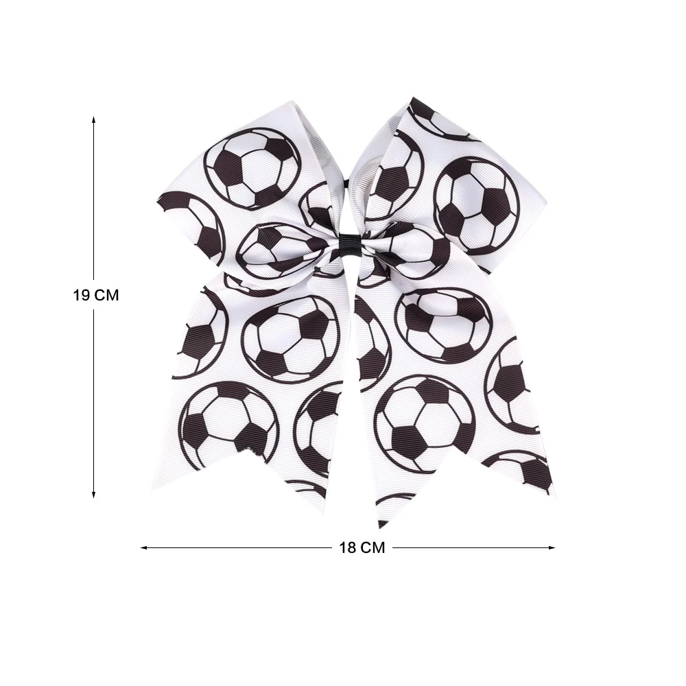 24 PCS/Lot, 7 inch Football Printed Grosgrain Ribbon Cheer Leading Bow Hair Ties For Girls, Ponytail Hairbow With Elastic Bands