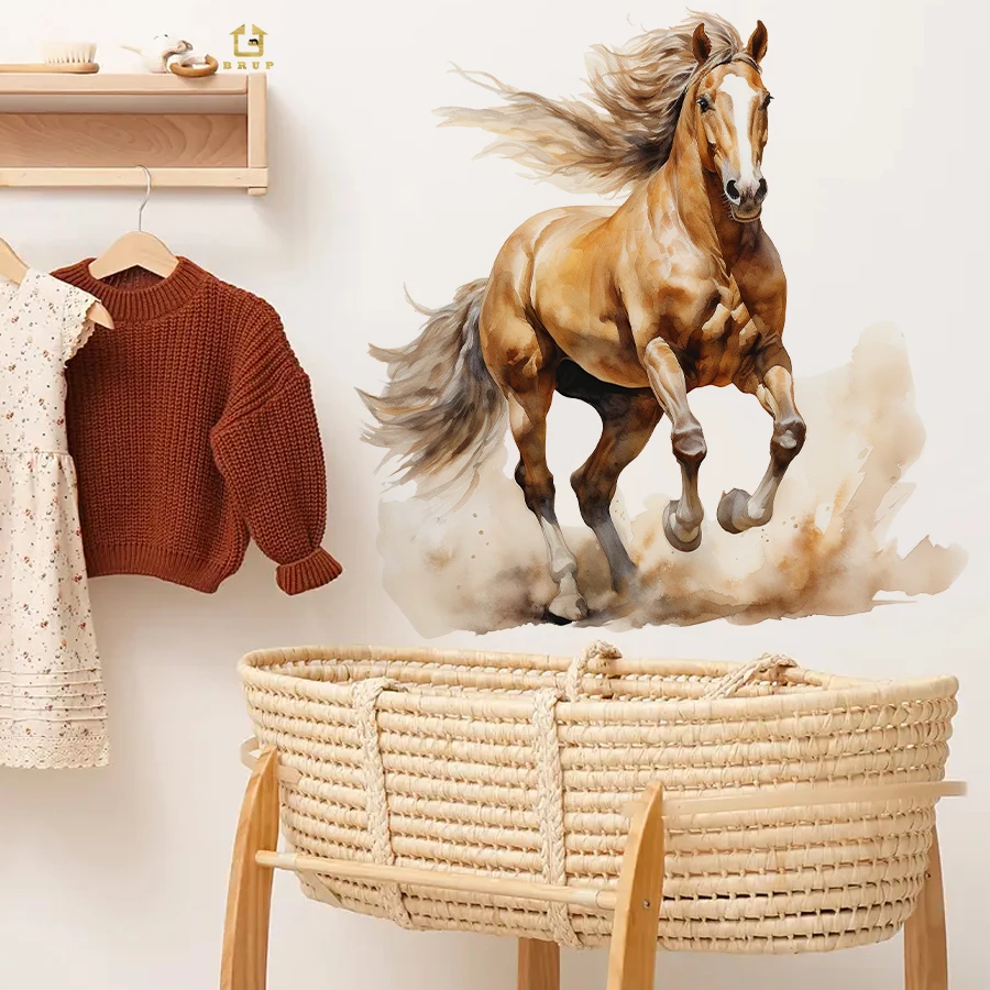ملصقات حائط على شكل حصان راكض - شارات قابلة للإزالة لتزيين المنزل لغرفة المعيشة، ملصقات فنية جدارية للمكتب المنزلي