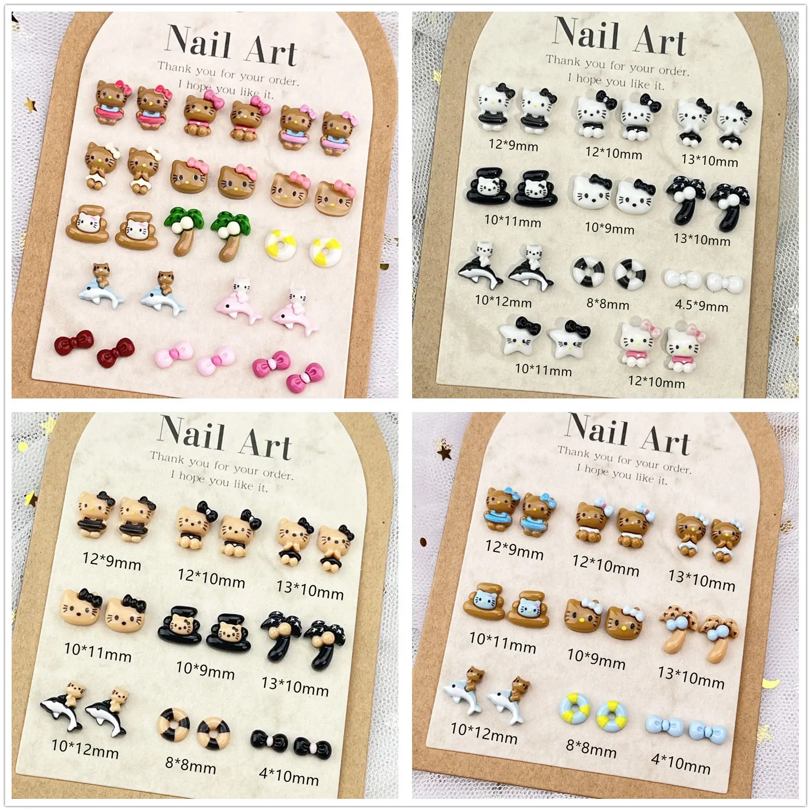 Hawaii Holiday Series Hollo Kitty Fine Shining Nail Art Cartoon 3D Leopard Print with Bow Dress Up Series Girl Nail Accessories