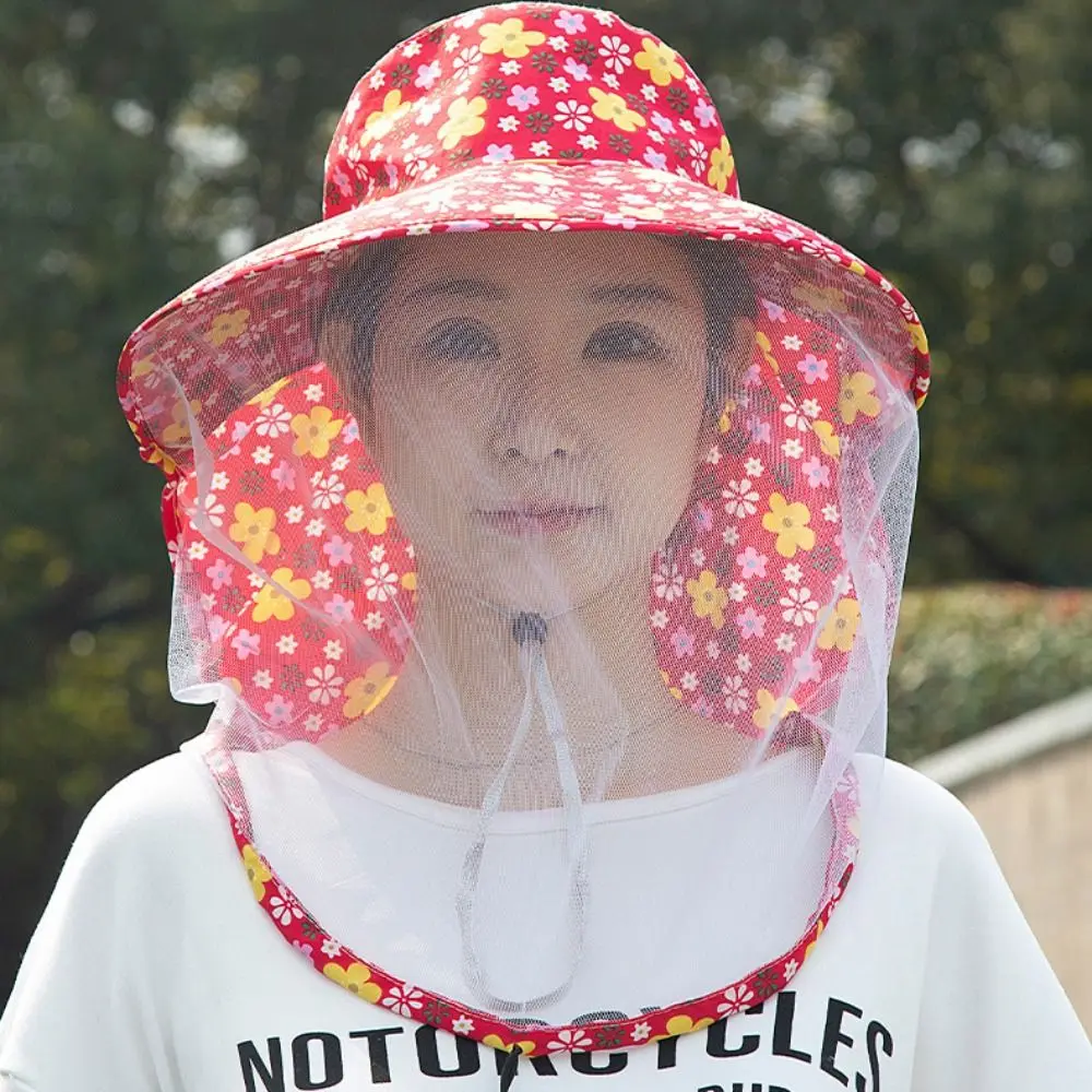 

Printing Bee Mosquito Hat UV Protection Face Mask Mesh Tea Picking Hat Sun Protection Breathable Agricultural Work Hat Farm Work