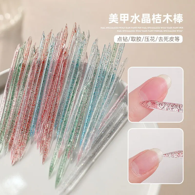 50pcs Bulk Manicure Tools Professional Crystal Cuticle Pusher Remover Tool Nail Art Orange Wood Stick Double End Peeling Push