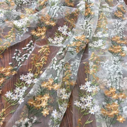 Soft African Tulle Mesh Lace Fabric Embroidered Dress, Diy Wedding Floral Curtain Sewing Patchwork Material Cloth, Width 130CM